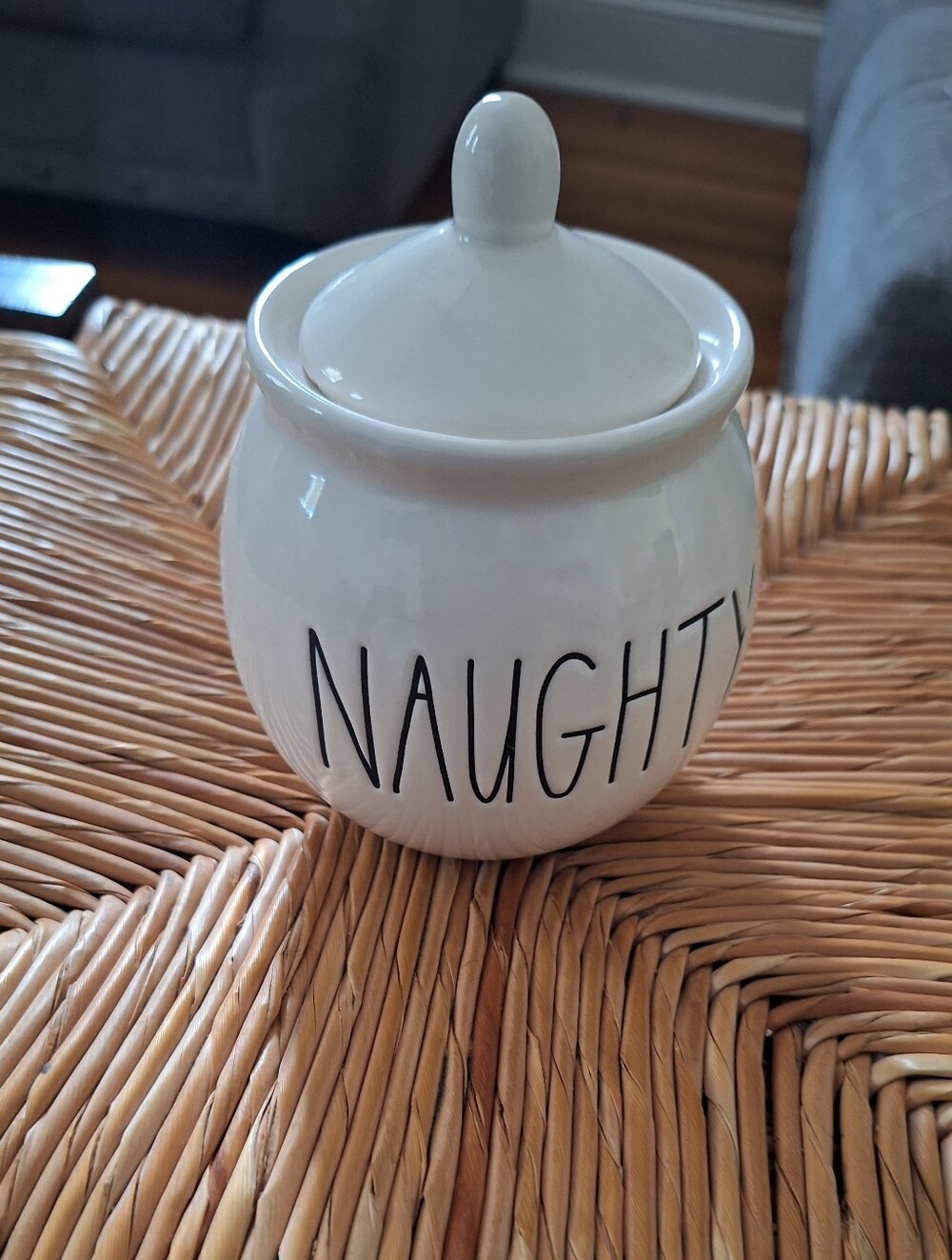 Rae Dunn White Ceramic 'NAUGHTY' Lidded Jar